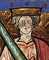 Imagen de Æthelred II con una espada de gran tamaño del manuscrito iluminado