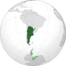 Argentina muestra en verde oscuro, con reivindicaciones territoriales muestran en color verde claro.