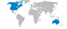 Mapa de los países UKUSA Comunidad con Irlanda