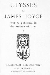 Página diciendo 'ULISES por JAMES JOYCE se publicará en el otoño de 1921 por