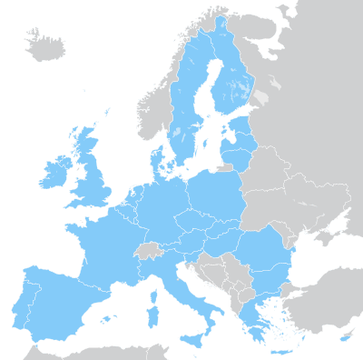 mapa etiquetada de Europa mostrando ampliaciones progresivas de la UE