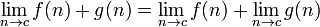 \ Lim_ {n \ para c} f (n) + g (n) = \ lim_ {n \ para c} f (n) + \ lim_ {n \ para c} g (n)