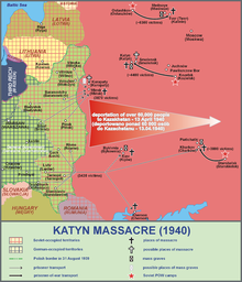 Mapa dos locais relacionados com o massacre de Katyn