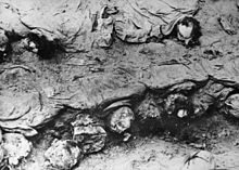 A decomposição restos de vítimas de Katyn, encontrado em uma vala comum.